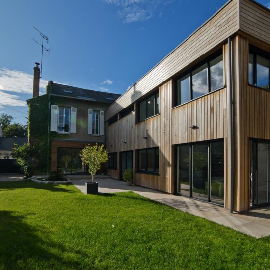 Extension, toiture bois & terrasse végétalisée