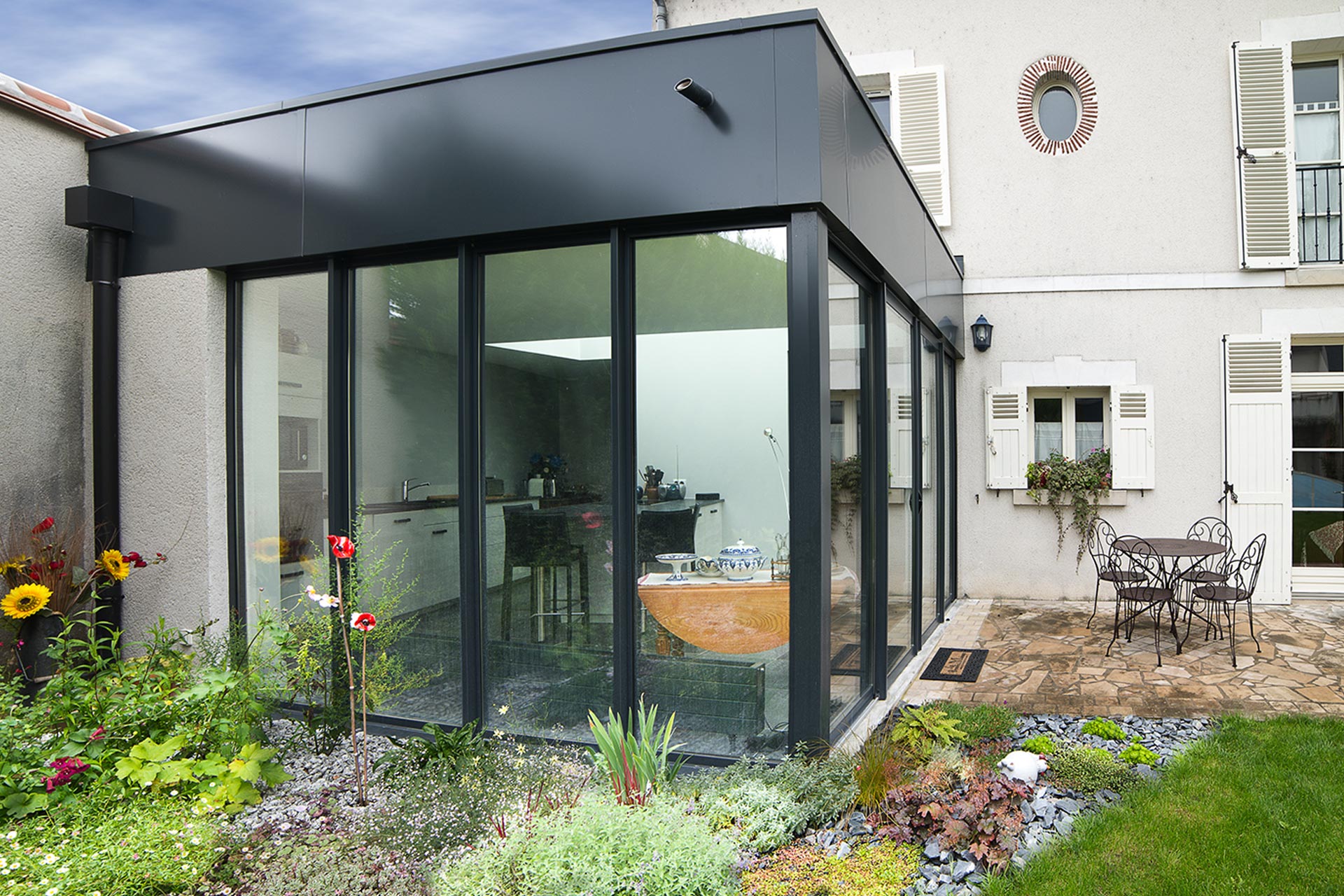 Extension, vitrée & toiture végétalisée